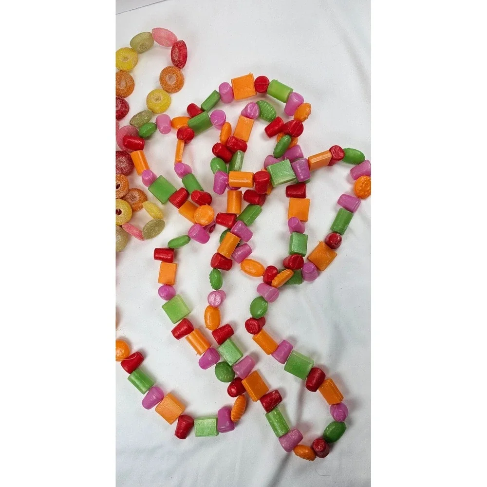 VTG Molded Faux Candy Garland Lot Plastic Bead Strands Kitsch Christmas Decor
